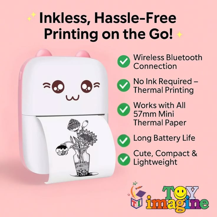 Lifelong Mini Thermal Printer | Portable & Inkless | Support Bluetooth | Wireless Mobile Printer