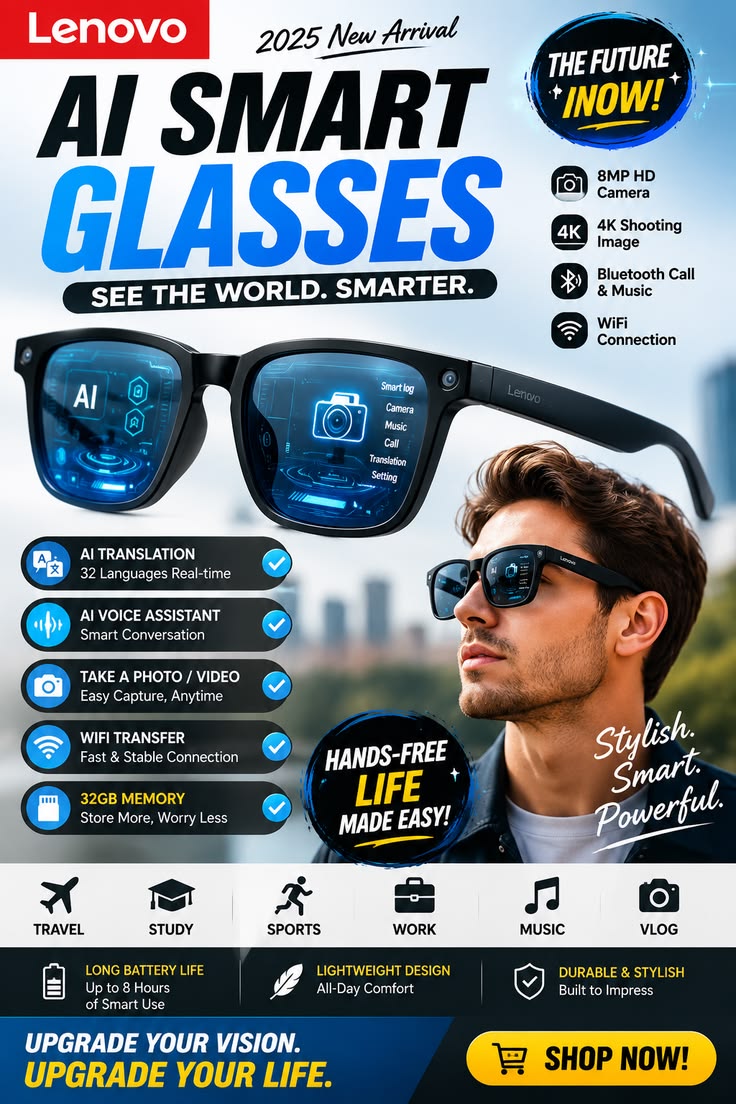 Meta AI Smart Glasses – Smart Camera Glasses with AI Assistant, Bluetooth Audio & Hands-Free Calling