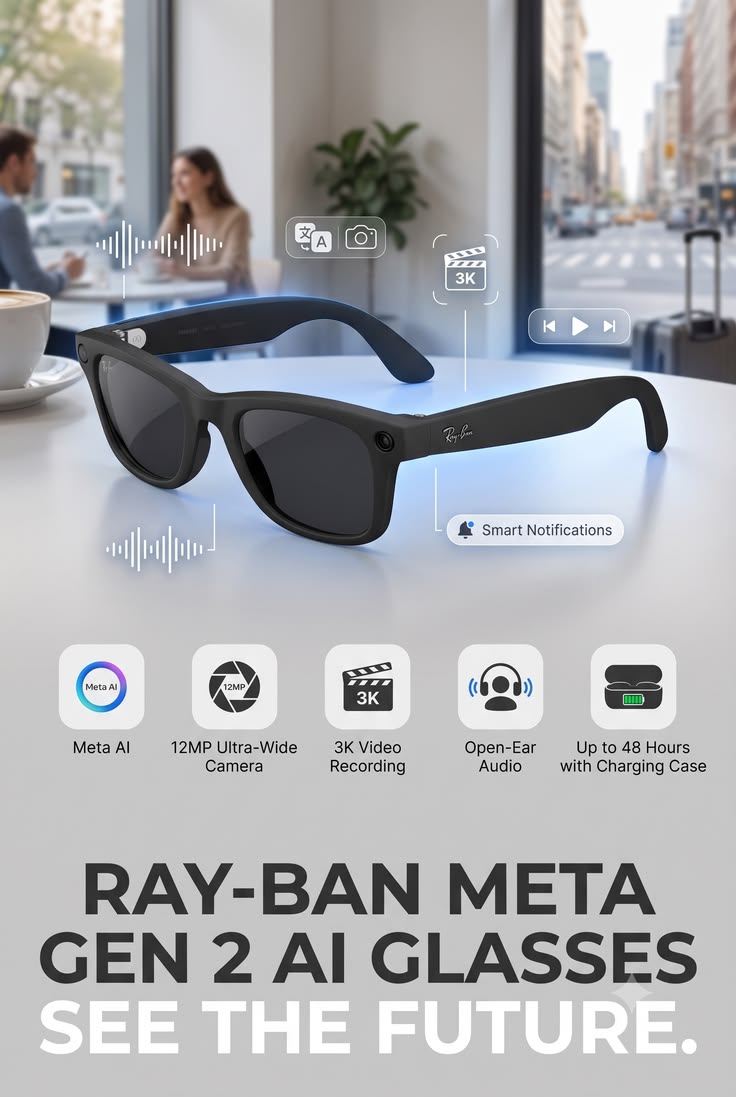 Meta AI Smart Glasses – Smart Camera Glasses with AI Assistant, Bluetooth Audio & Hands-Free Calling